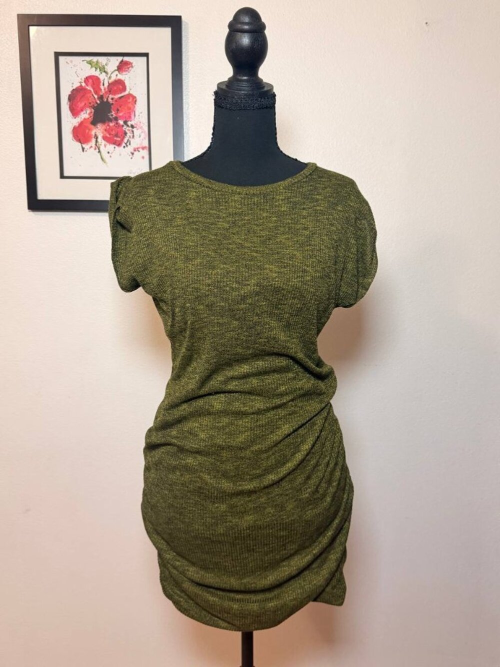 Zara Y2K Olive Ribbed Ruched Bodycon Mini Dress Sz M